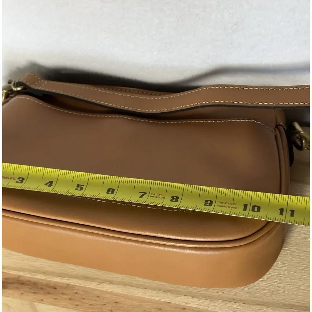 Patricia Nash Tan Leather Shoulder Bag Embossed Logo Contrast Stitching